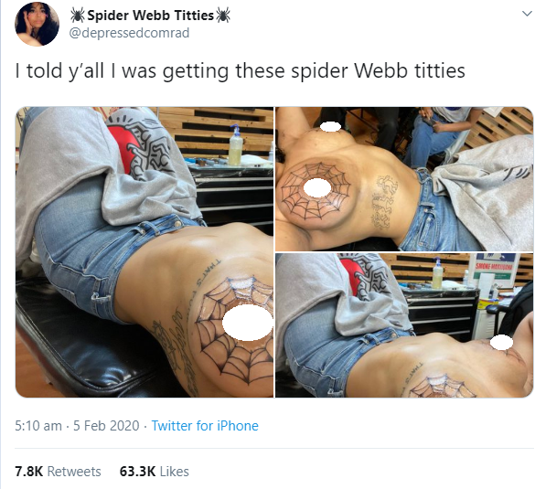 Young Lady Gets Spider Web Tattooed On Her Breazts [Graphic Photos]
