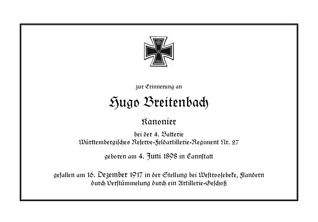 Württembergischer WeltkriegsBlog 16. Dezember 1917