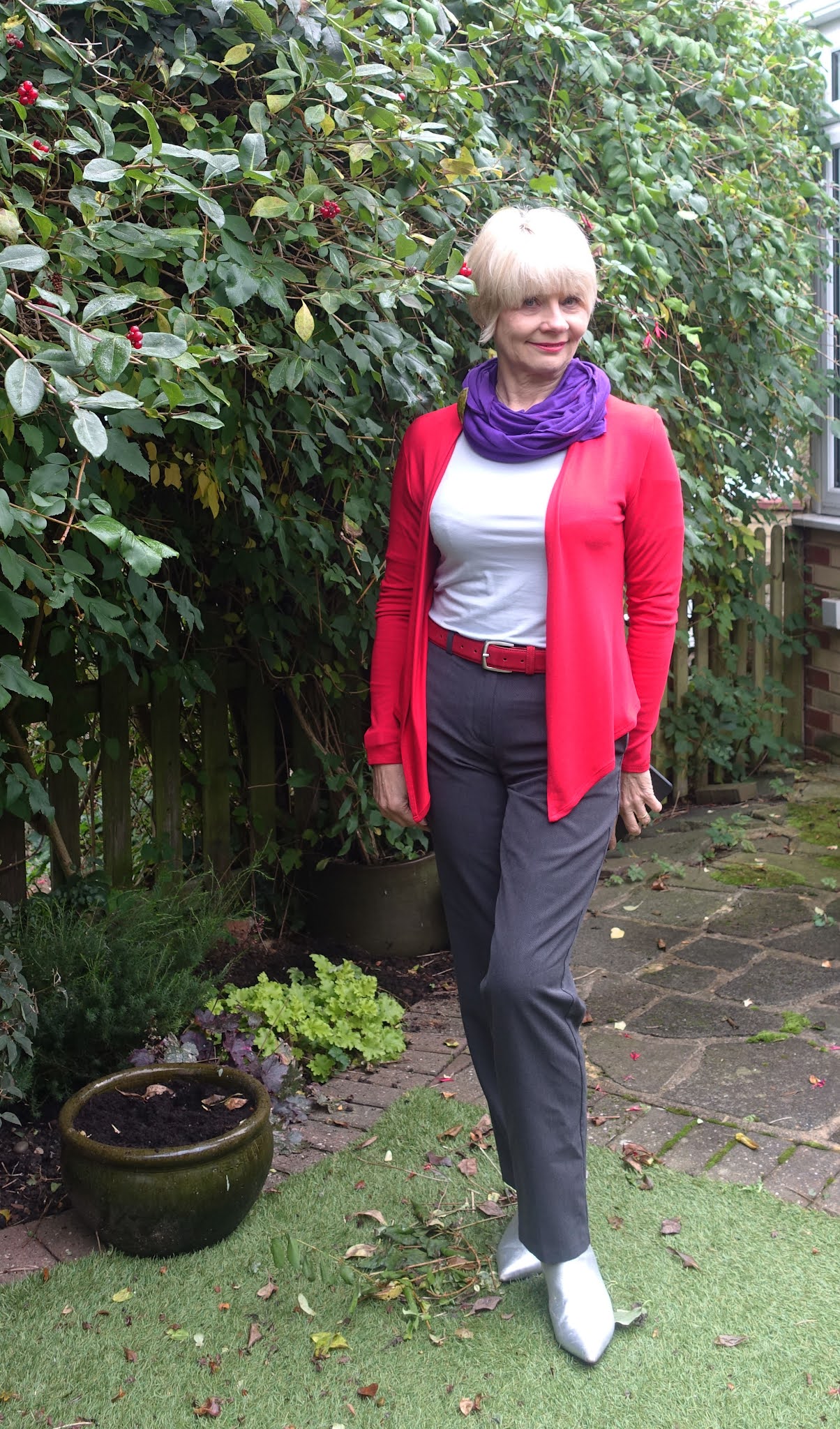 Cherry red, silver and grey worn by Is This Mutton blogger Gail Hanlon, all by Kettlewell Colours