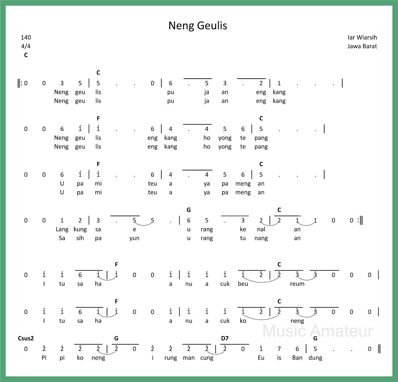Not Angka Neng Geulis SEPUTAR MUSIK