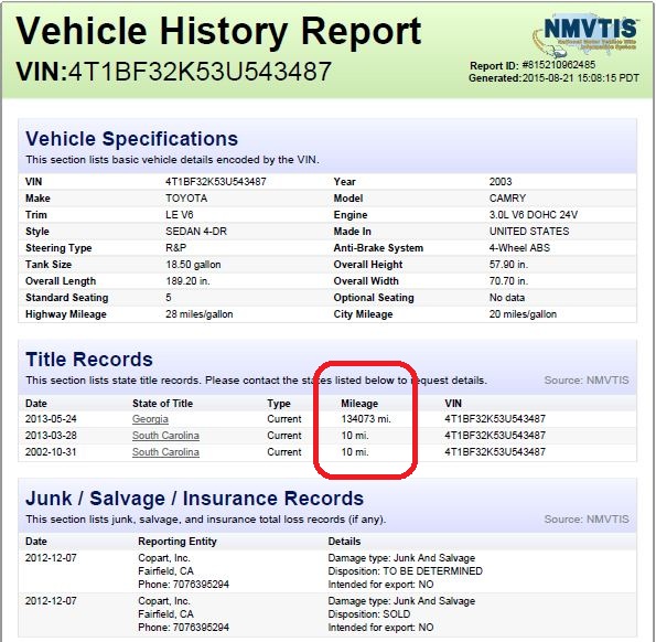 VIN Query Understanding a Vehicle History Report
