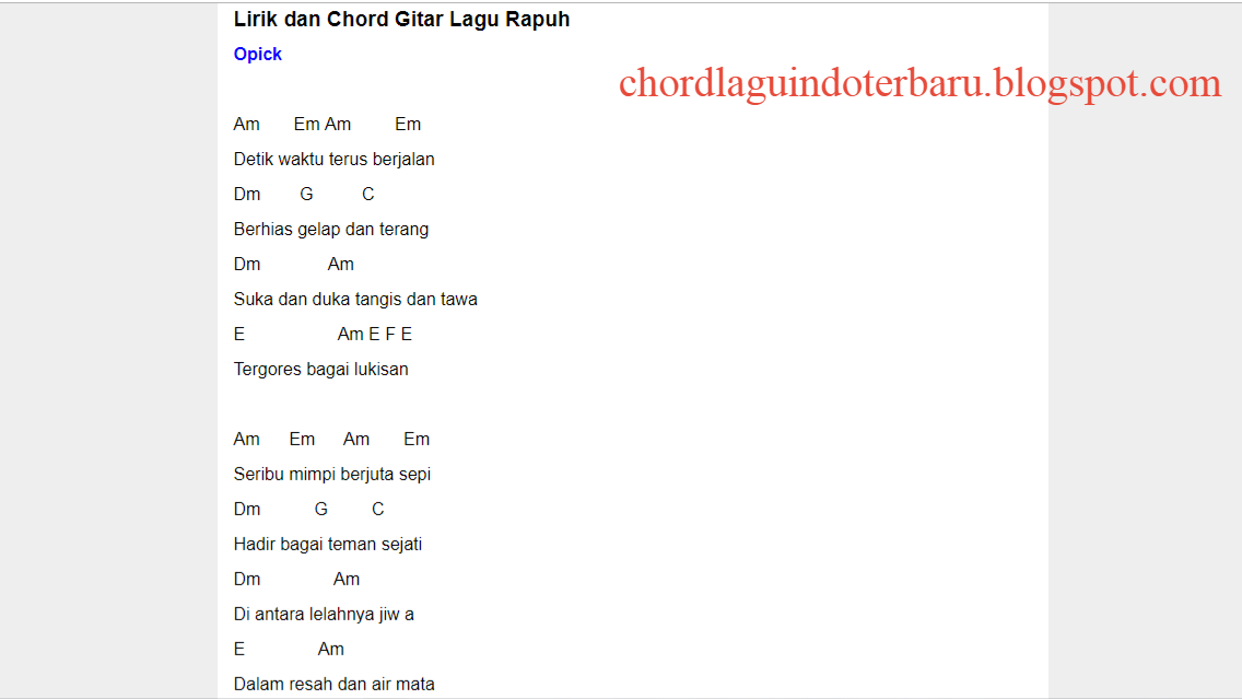 Chord Gitar Lagu Opick Rapuh Terbaru Nada Dasar Am Untuk Pemula