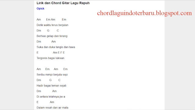 Chord Gitar Lagu Opick Rapuh Terbaru Nada Dasar Am Untuk Pemula