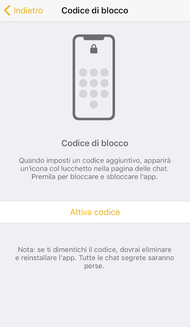 Menù Attiva il Codice di blocco su Telegram Messenger per iOS