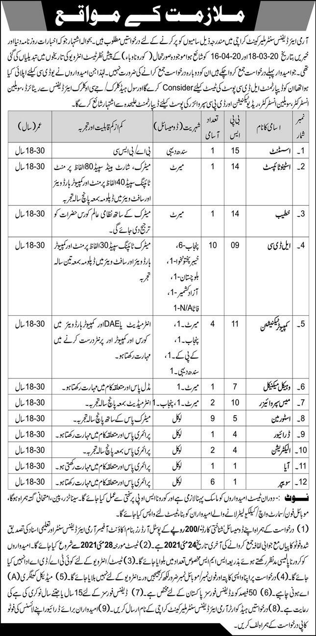 Jobs in Pakistan Army Air Defence Civilian Jobs May 2021