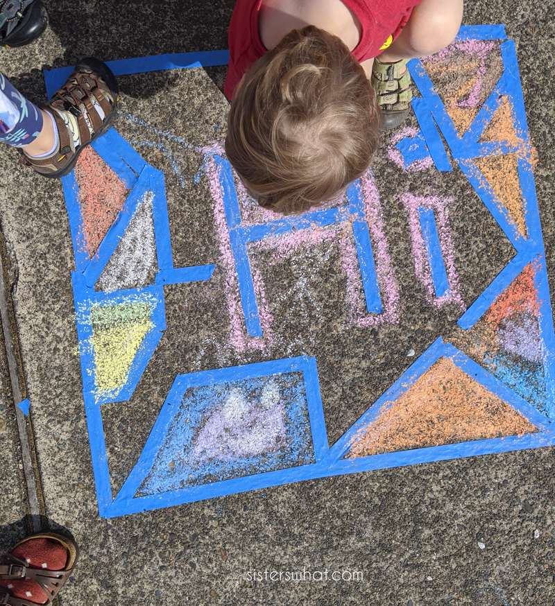 Sidewalk Chalk Art with Painters Tape Sisters, What!
