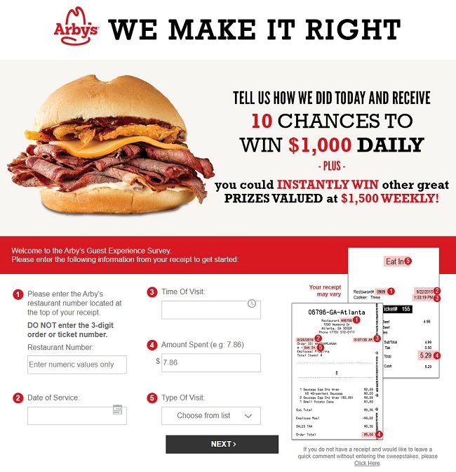 Arby's Check number on receipt arby's customer survey