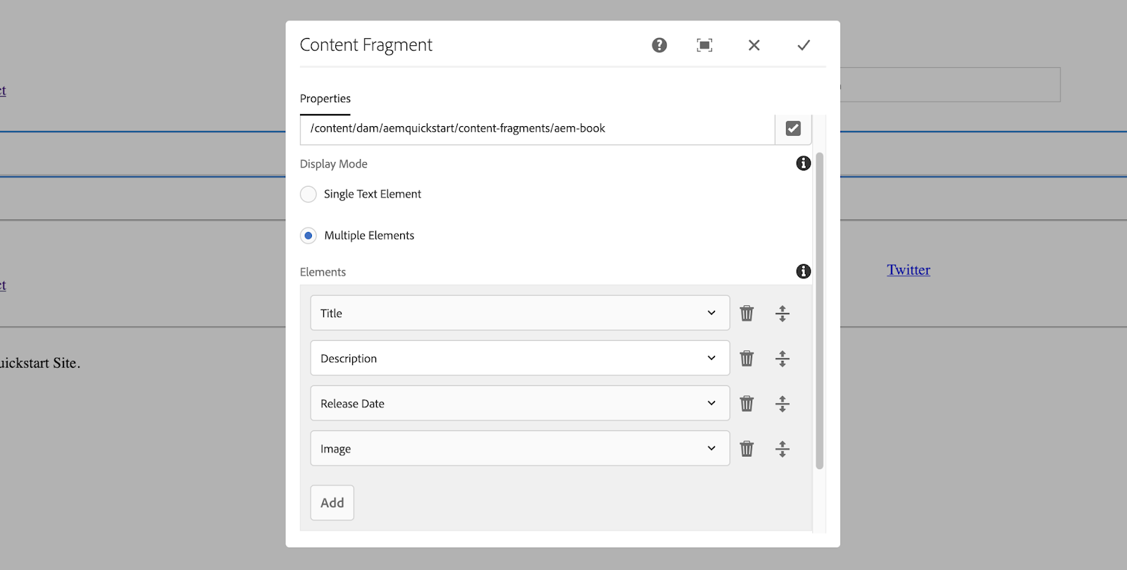 Now we can see the content fragment info on the page.