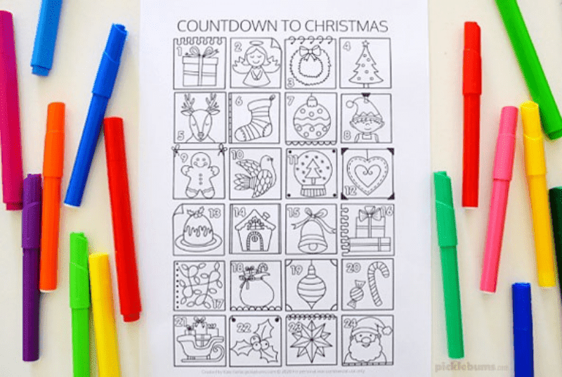 christmas countdown colouring in sheet