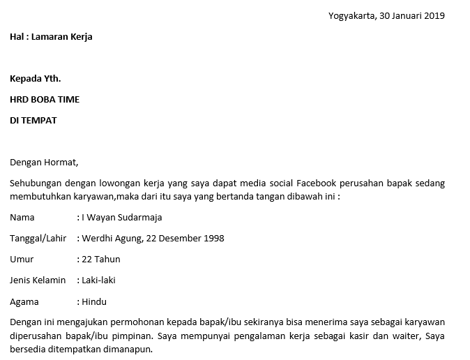 Format Surat Lamaran Kerja Cafe Simple Iwscom