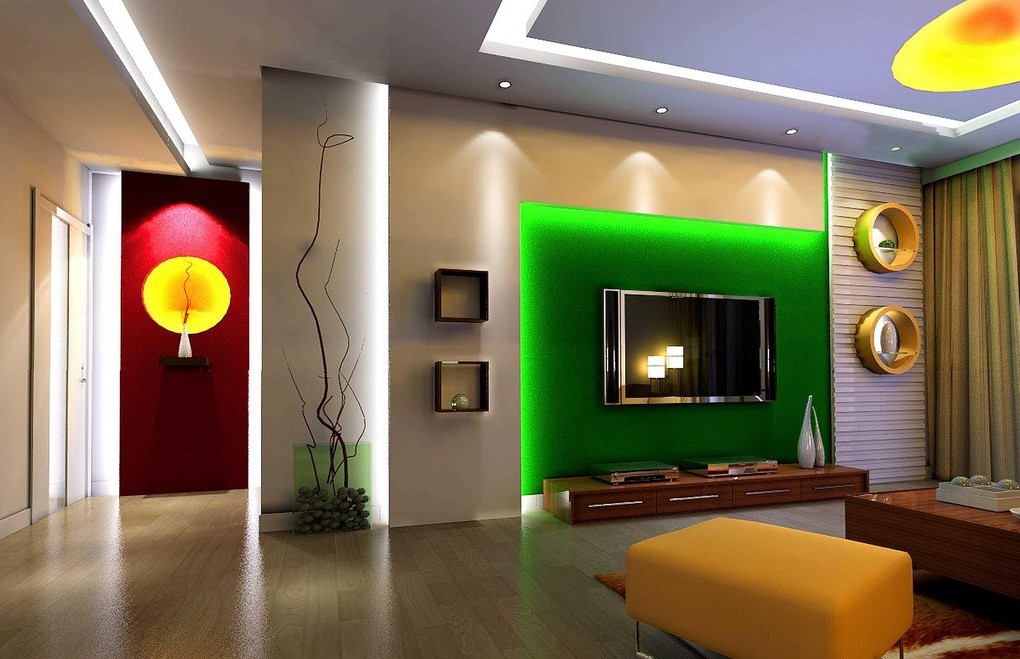 Gypsum Board Tv Wall Design With Led Lights For Modern