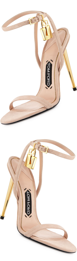 TOM FORD Lock Ankle-Wrap Suede 110mm Sandal, Nude