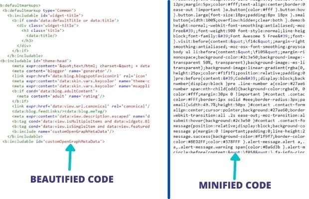 beautify code and minify code