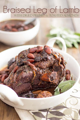 INTERNATIONAL:  Spanish Catalan Braised Leg of Lamb with Dried Prunes and Toasted Almonds from the Healthy Foodie