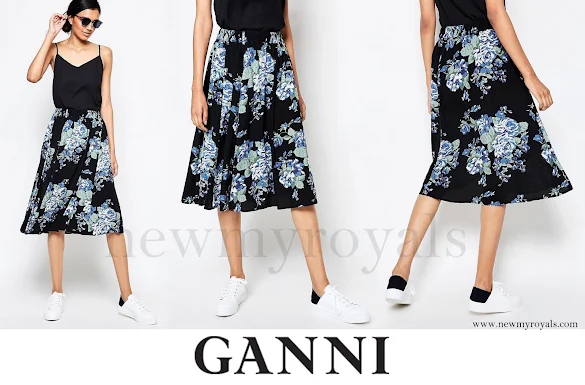 Princess Marie wore Ganni Blue Flower Print Midi Skirt 