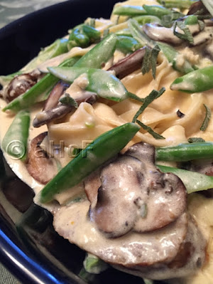 Fettuccine, Alfredo, Grilled Sausage, Mushrooms & Sugar Snap Peas