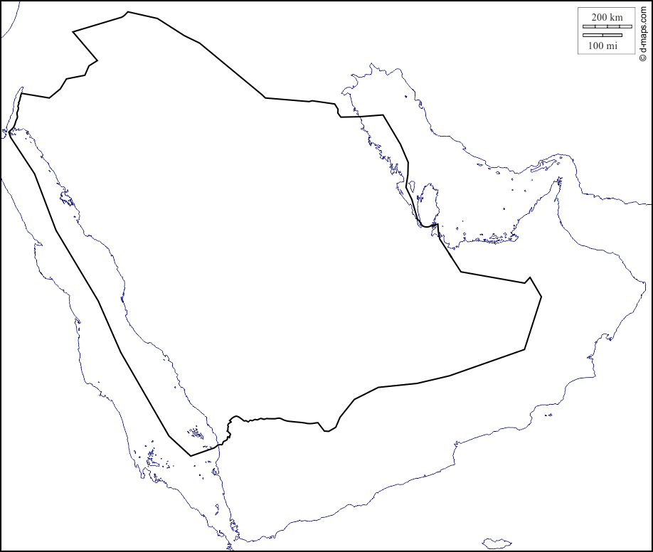 خريطة المملكة العربية السعودية بالأبيض والأسود