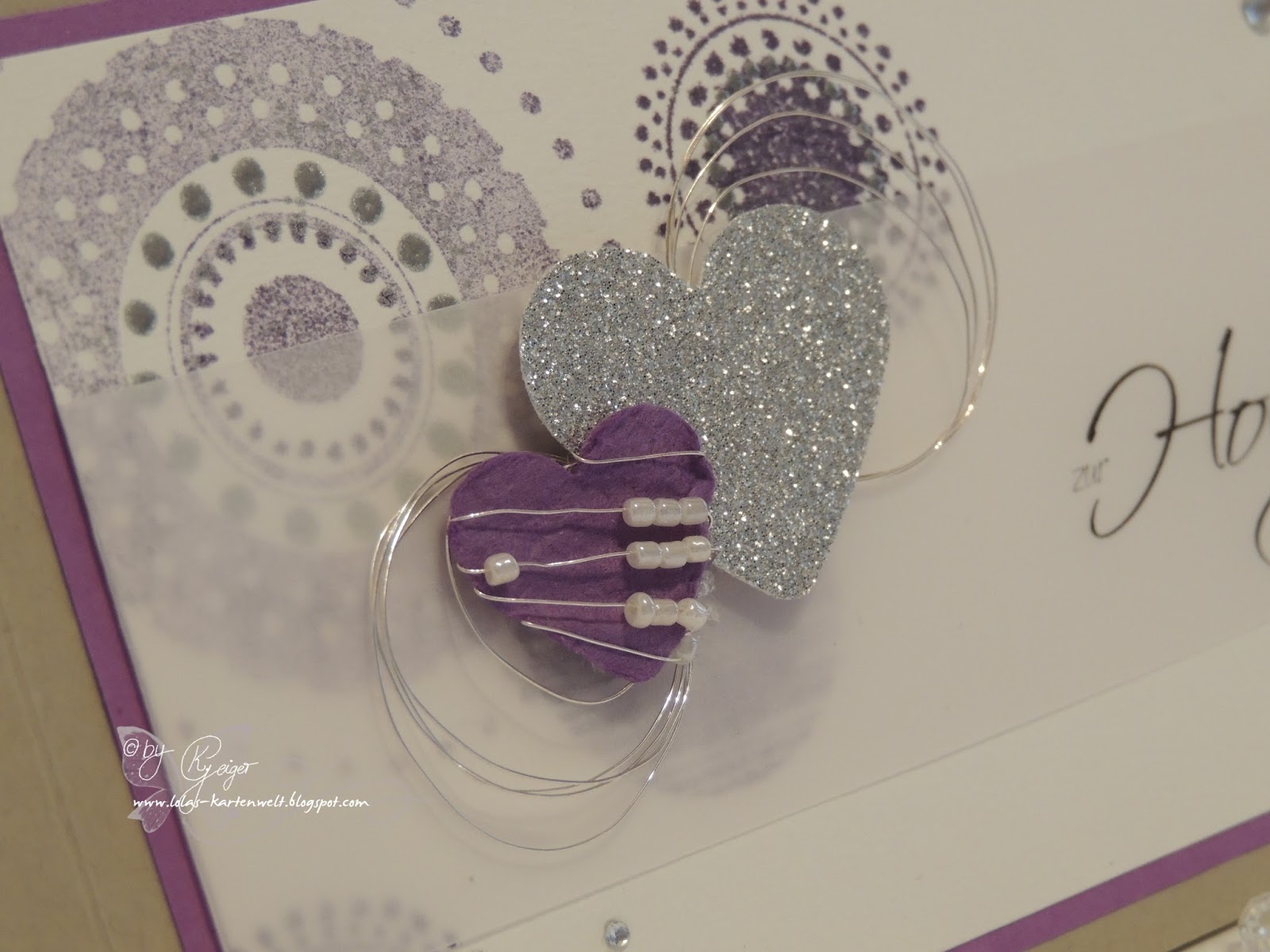 Lolas Kartenwelt Hochzeitskarte im länglichen Format diesmal in Lila