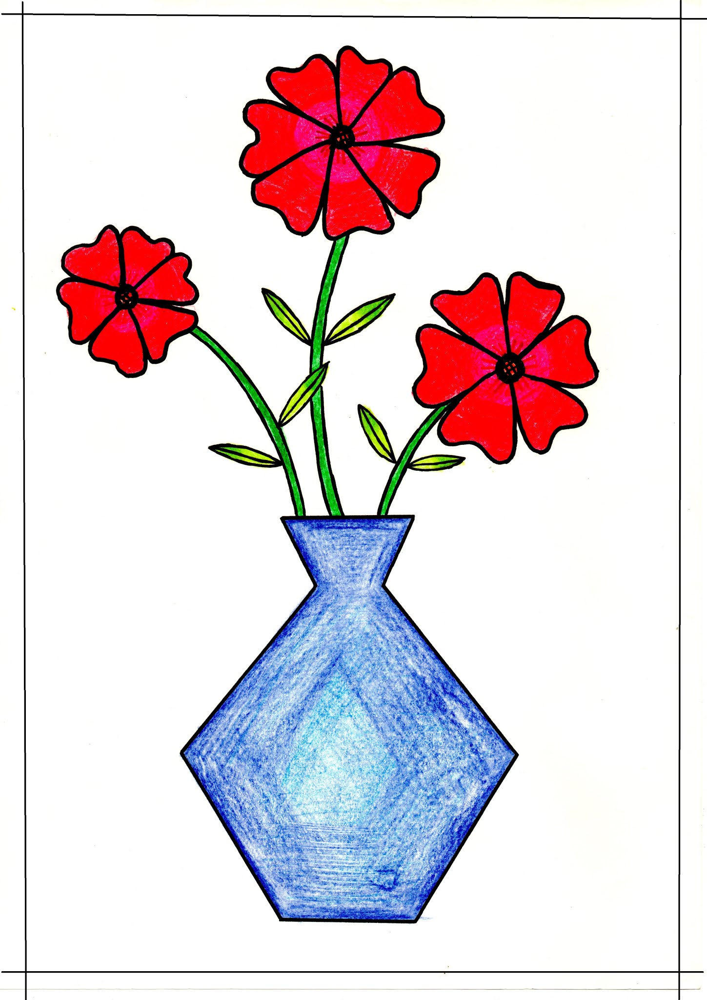 Flower Pot Drawing Images With Colour ~ Flower Drawing Pot Kids ...