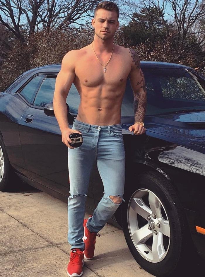 stylish-gay-muscle-slim-twink-guy-shirtless-model-body-black-car-ripped ...