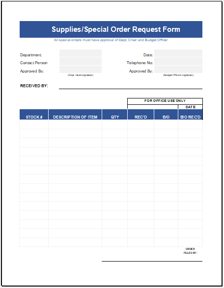 Supply Order Sheet Template for Excel