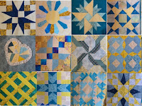 12-block composite Aqua-yellow quilt