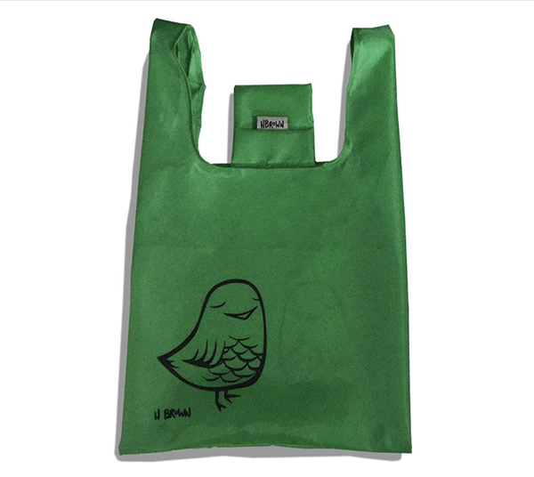 tropical bird surf artist heather Brown tote bag green with Aloha 