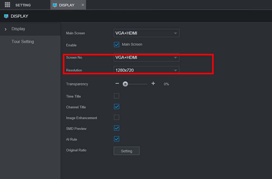Change Recorder Display Resolution on Dahua 