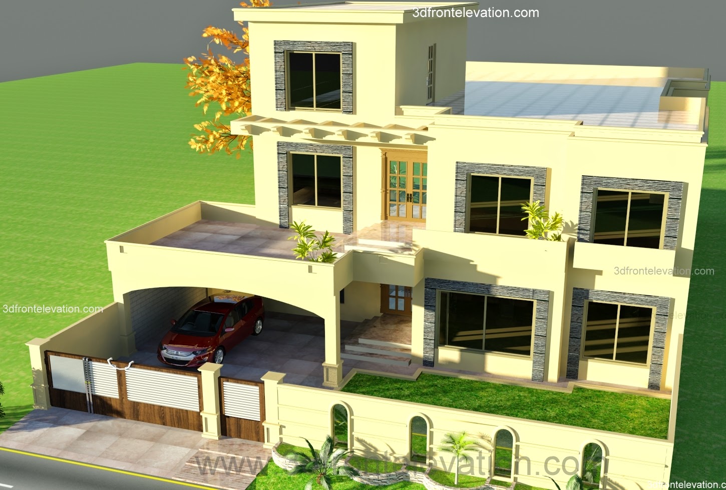 3D Front Elevation com 1  kanal  House  Plan  for 9 K1 wapda 