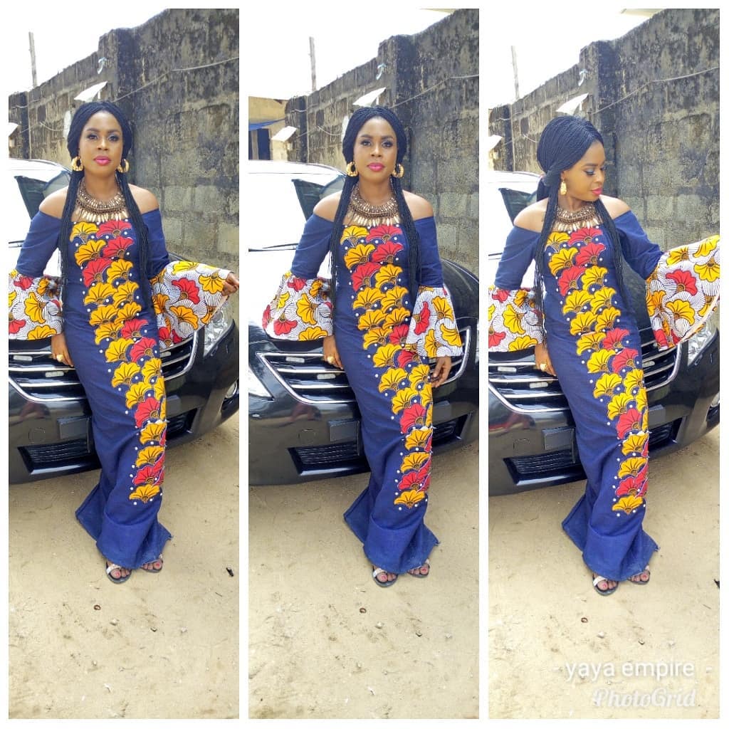 jeans gown with ankara combination