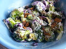 Roasted Broccoli Salad with Bacon: A twist on a favorite side dish takes on new depth of flavor with roasted vegetables and the addition of bacon all tossed in a flavorful sauce! - Slice of Southern