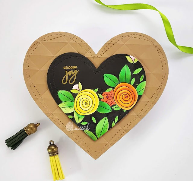 TO, simon says stamps, die cutting, floral card, Copic markers, Quillish, simon says stamp choose jpy, simon says stamps wonky hearts die, shaped card, heart card, valentines day card