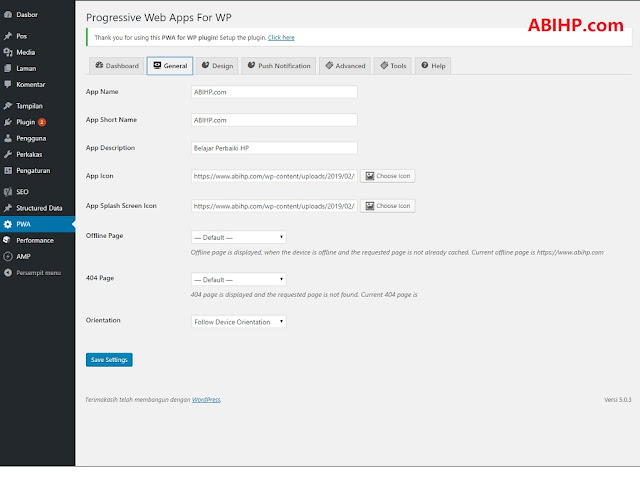 Setting General PWA Setting General PWA