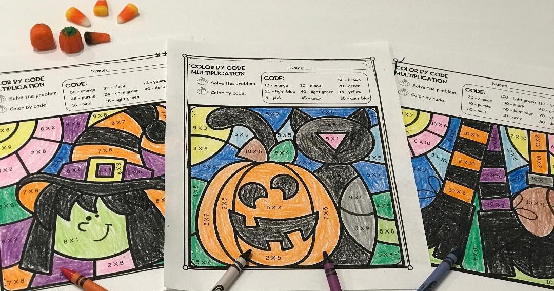 An Apple For The Teacher Halloween Color By Number Math Facts Practice