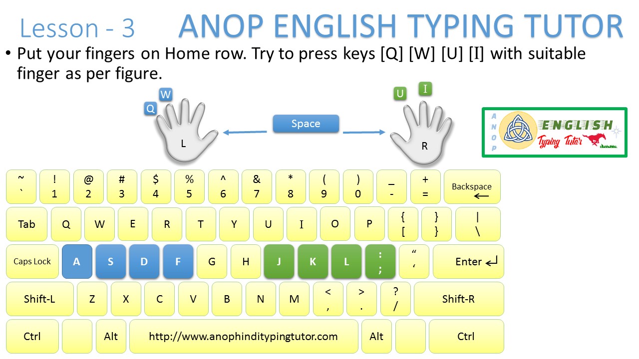 English Typing Lesson Top Row ANOP