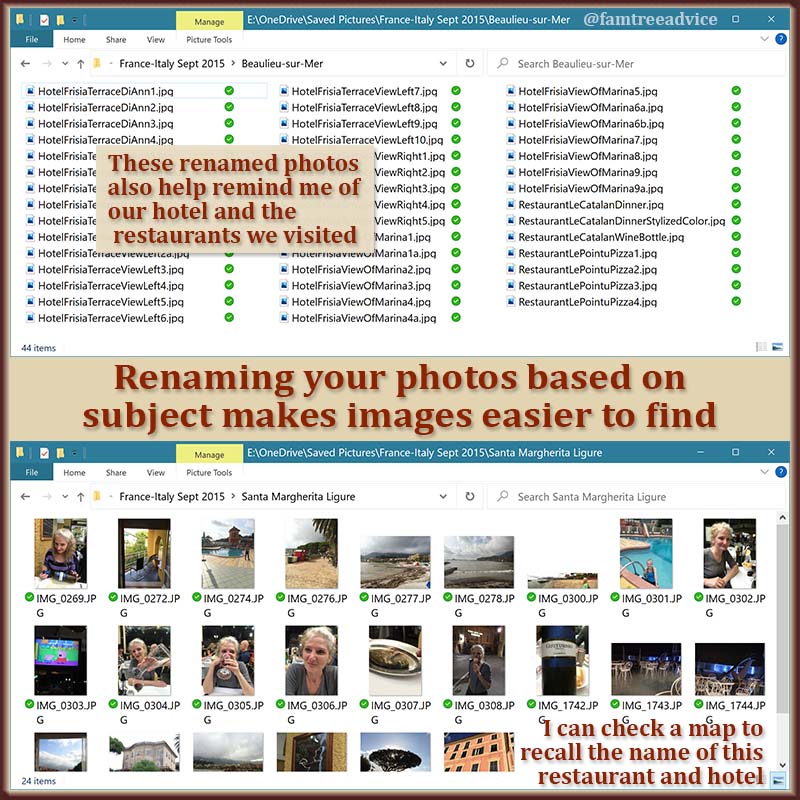 Rename your digital photo files with descriptive names. This will help you organize and locate them later on.