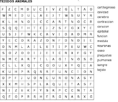 Resultado de imagen de tejidos animales sopas de letras y crucigramas