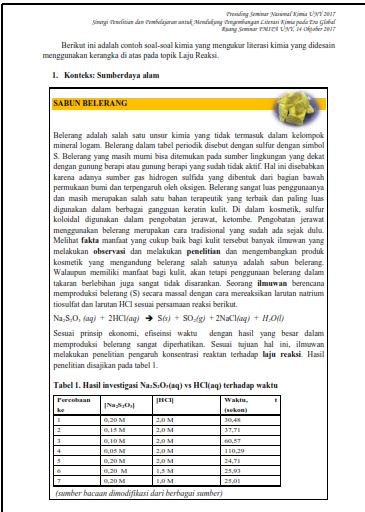 Contoh Soal Literasi Sains Kimia