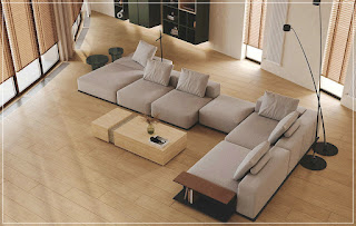grå L-formet sofa