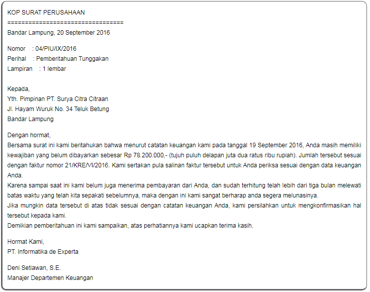 Contoh Surat Tagihan Hutang - Cara Melunasi Hutang