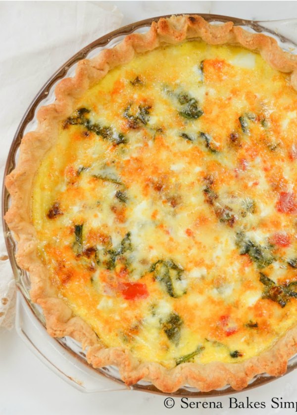 Fontina Chorizo Spinach Quiche is packed with so much flavor and a favorite for breakfast or brunch from Serena Bakes Simply From Scratch.