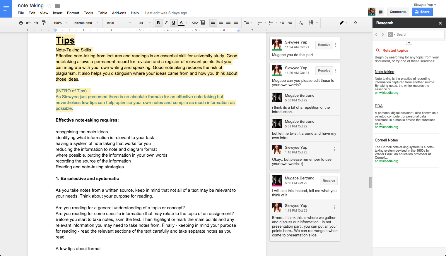 Little Space Note taking Experience Using Google Docs