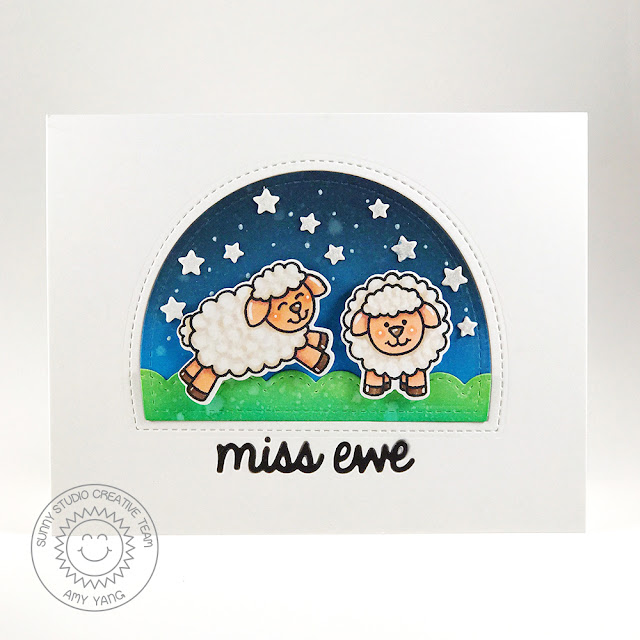 Sunny Studio Stamps: Missing Ewe Starry Night Background Card by Amy Yang