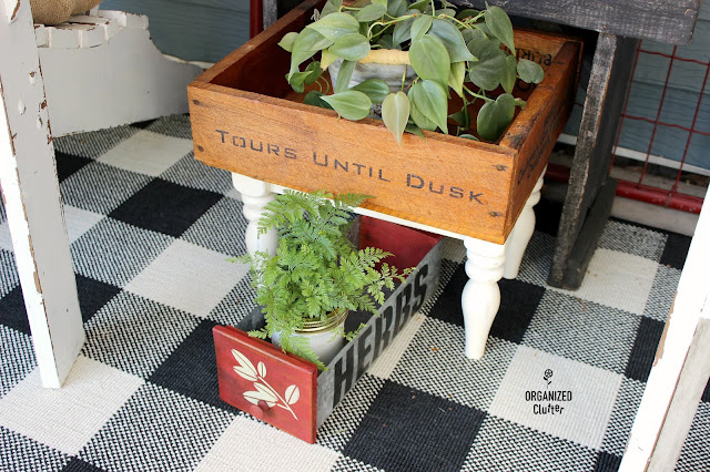 My 2019 Summer Covered Patio Decor #outdoordecor #vintage #antiques #farmhouse #stencil #oldsignstencils #thriftshopmakeover #upcycle #repurpose #patiodecor #porchdecor