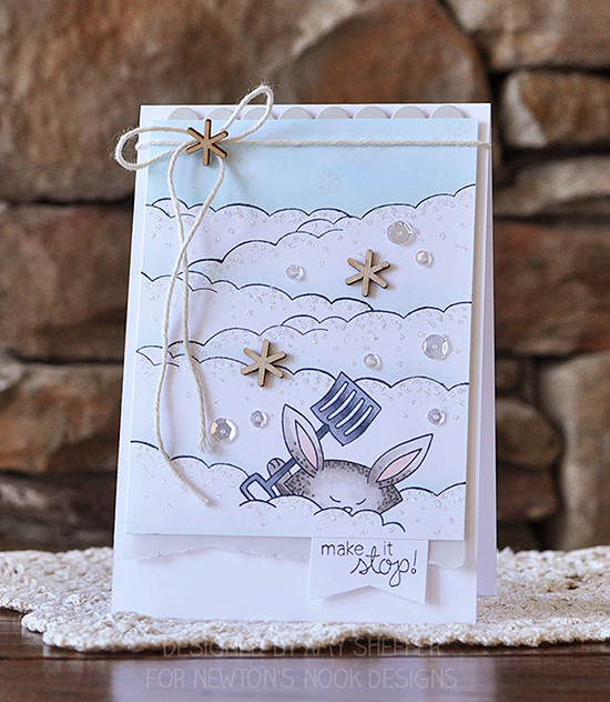 Bunny in snow Card by Amy Sheffer | Winter Tails stamp set by Newton's Nook Designs