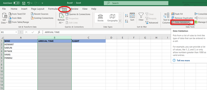 Проверка данных для ячеек Excel