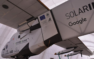 Cockpit and view of the starboard wing of the Solar Impulse 2