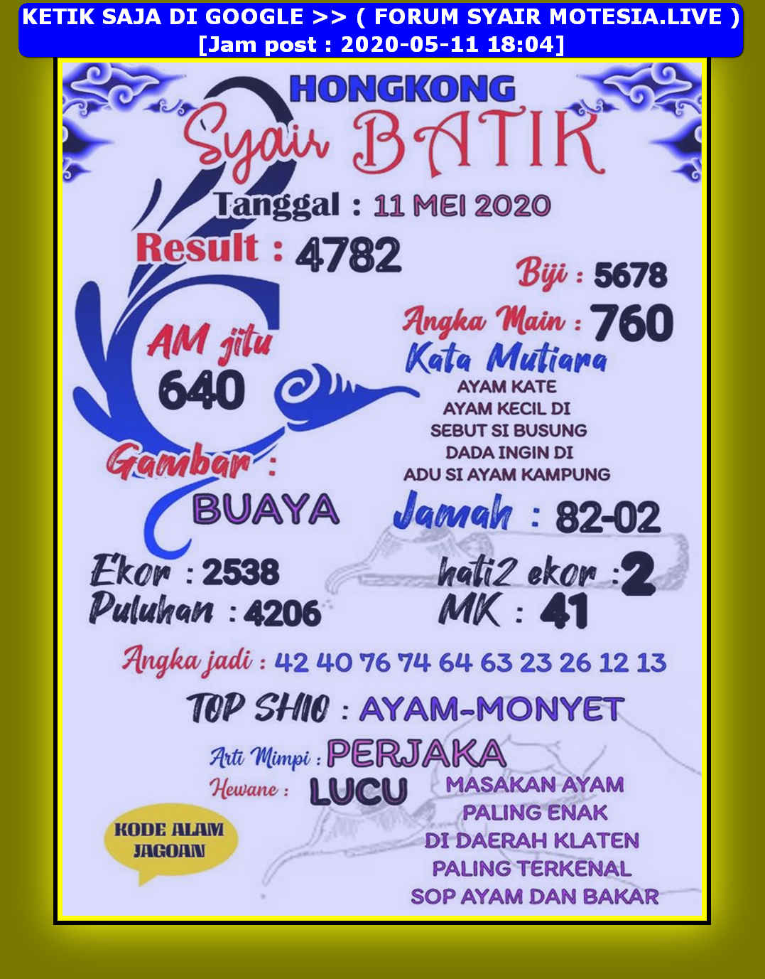 1 New Message Kode Syair Hongkong 11 Mei 2020 Forum Syair Togel Hongkong Singapura Sydney