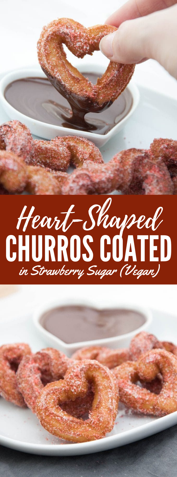 HEART-SHAPED CHURROS COATED WITH STRAWBERRY SUGAR #desserts #vegan