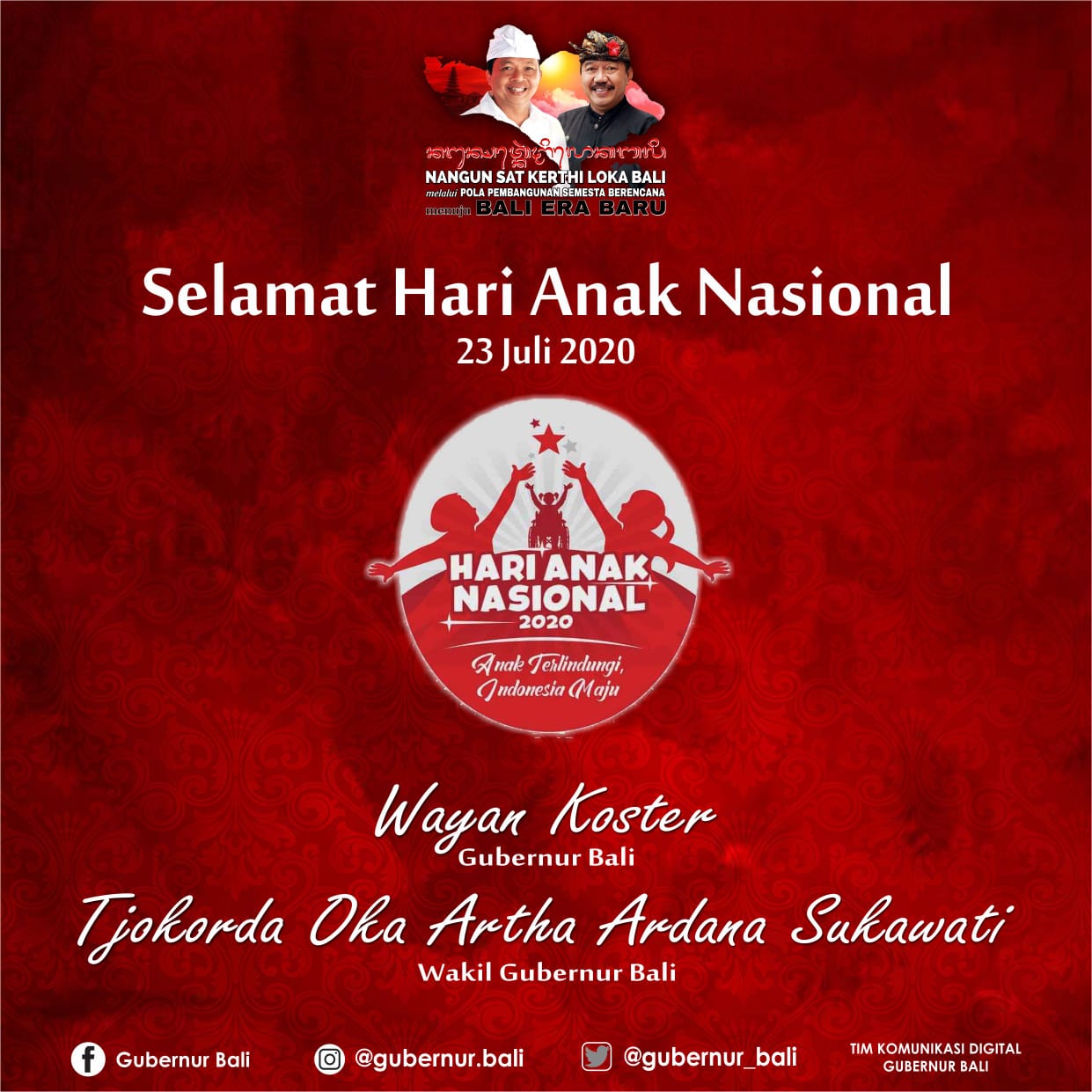 Gubernur dan Wakil Gubernur Bali Mengucapkan Selamat Hari Anak Nasional